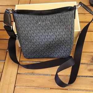 Michael Kors Black and Gray Messenger Bag with Signature Monogram